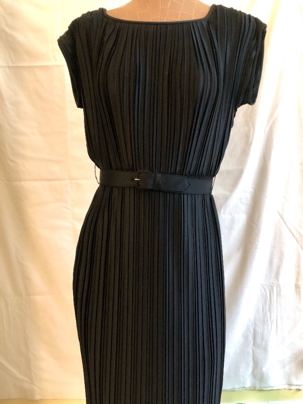VTG Harry S. Epstein Belted Accordion Pleated Dress BLK